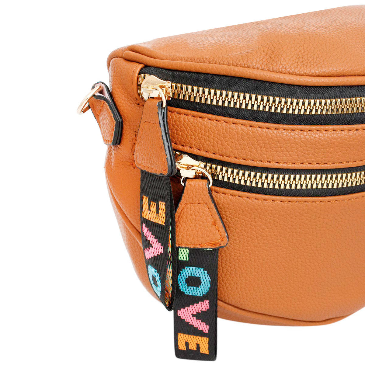 Women’s Crossbody Saddle Bag with Zipper in Camel – Stylish Casual Fashion Handbag