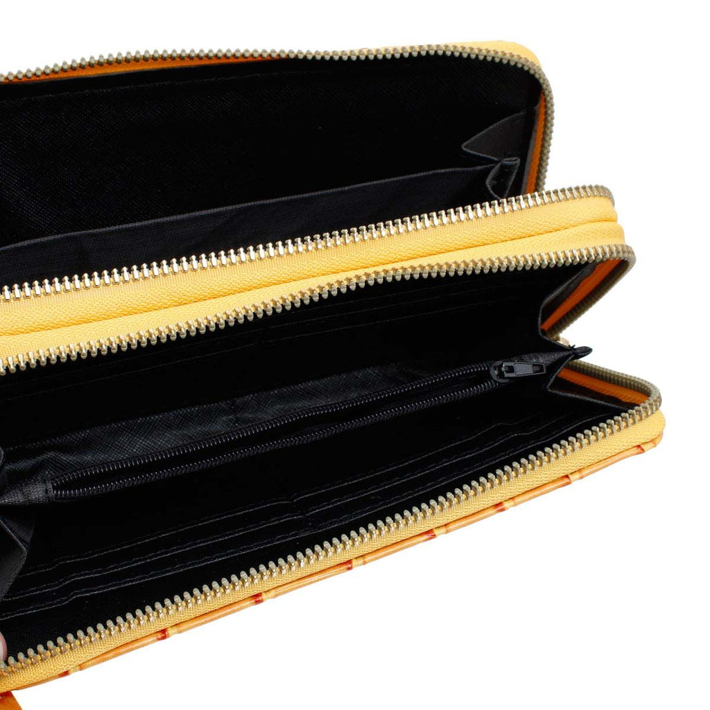 Fashion Wallet Double Zipper Stylish Yellow Croc Design