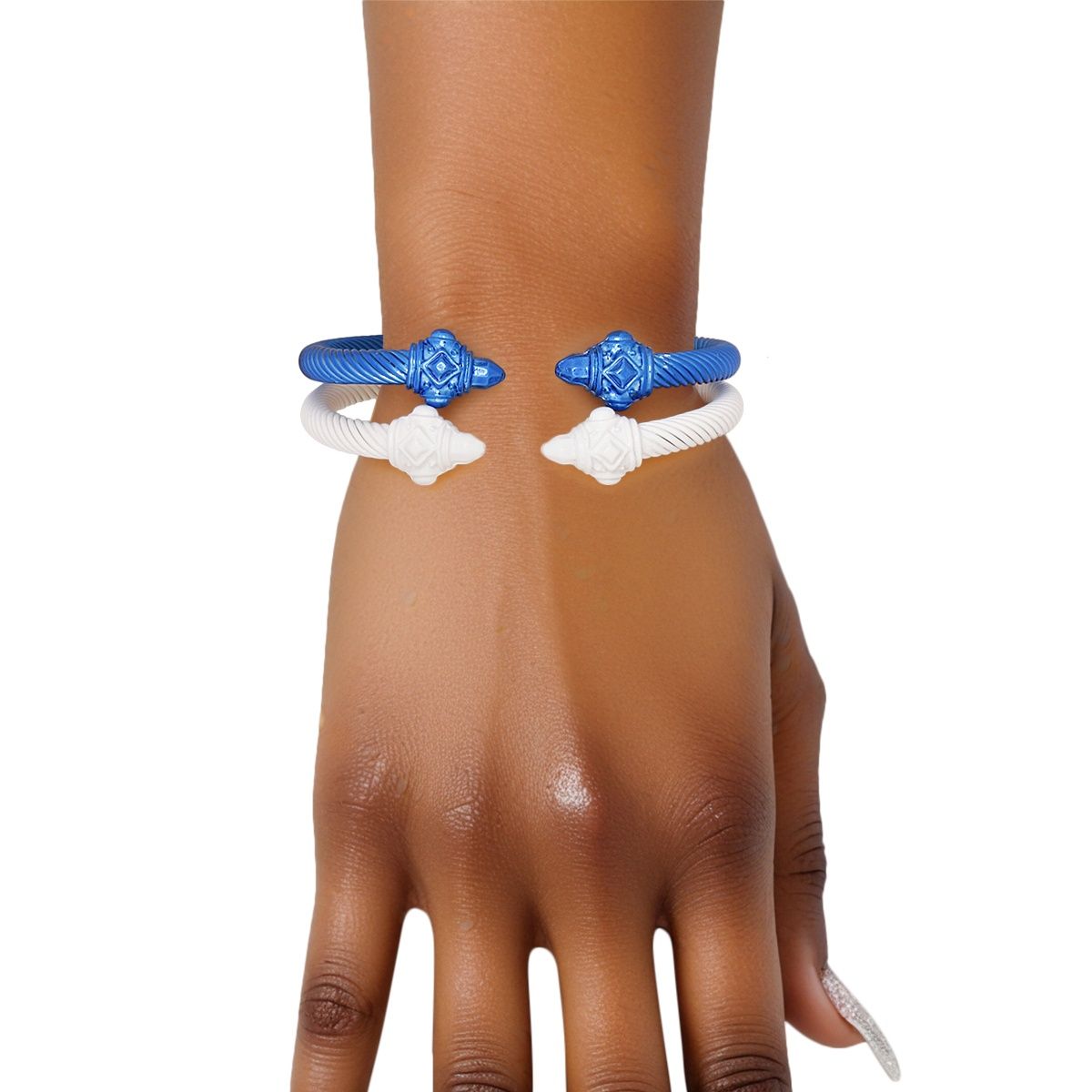 Pointed Cable Bangle Set Blue and White Sorority Stylish Jewelry