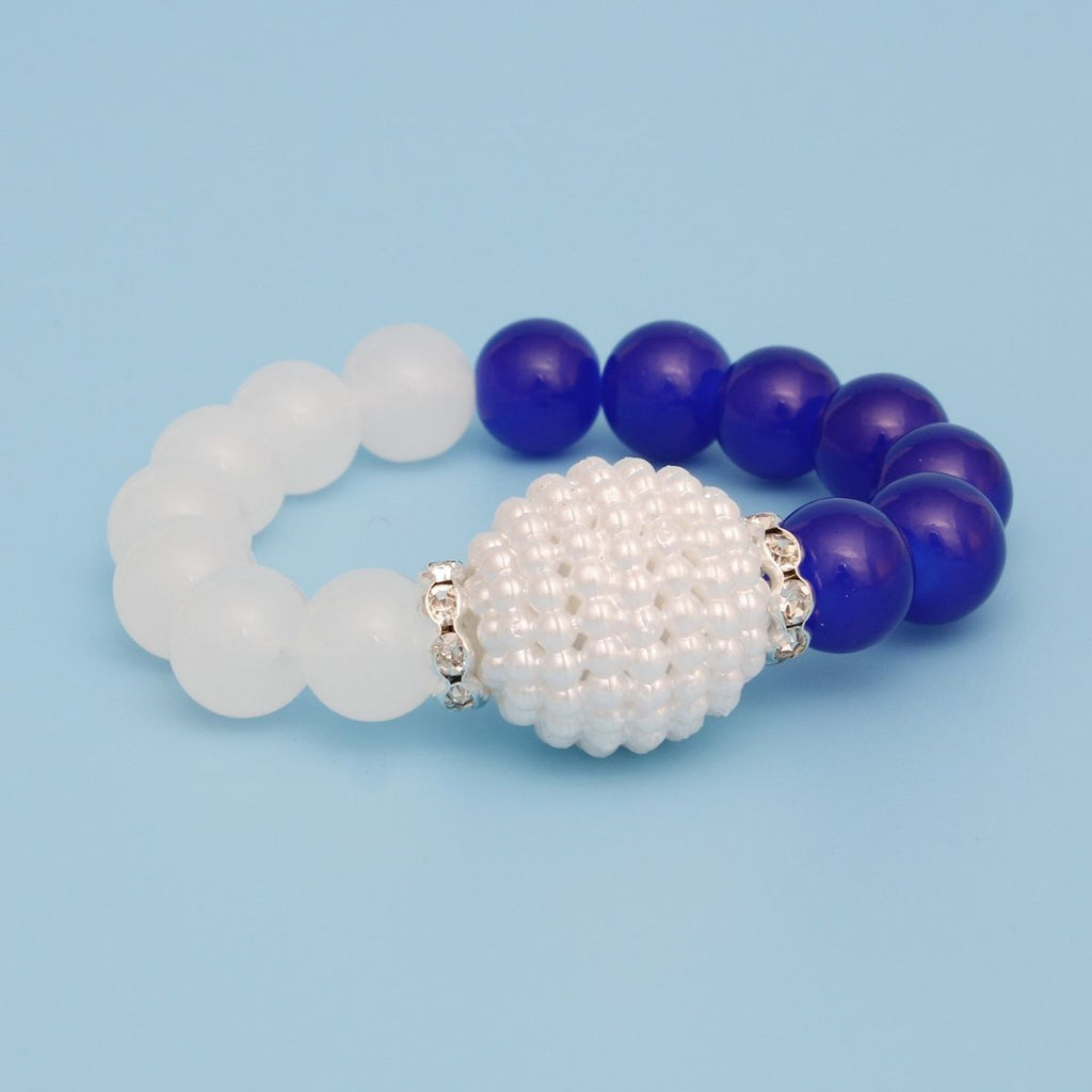Glass Bead Bracelet with Blue and White Pearl Accents – Stylish Sorority Jewelry