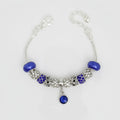 Women's Silver Snake Chain Bracelet with Blue Charm Stylish Jewelry Accessory