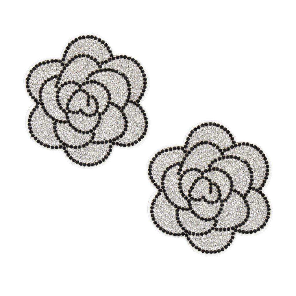 White Flower Rhinestone Stud Earrings Stylish Fabric Statement Jewelry