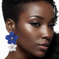 Flower Earrings Blue White Stylish Statement Jewelry Accessory