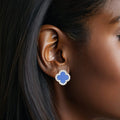 Rhinestone Clover Stud Earrings Blue Silver Stylish Fashion Jewelry