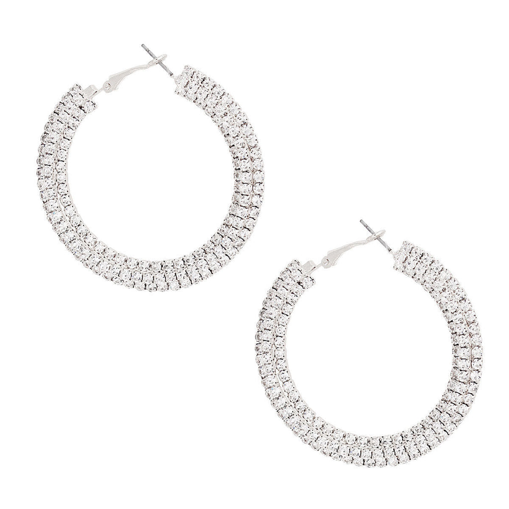 Hoop Earrings Silver Stacked Pave 55mm Stylish Statement Jewelry