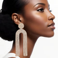 Long Arched Gold Pave Fringe Earrings for Women Stylish Statement Jewelry