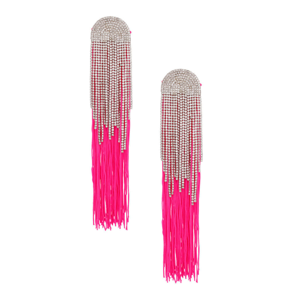 Women’s Statement Tassel Long Fringe Earrings Fuchsia Stylish Glam