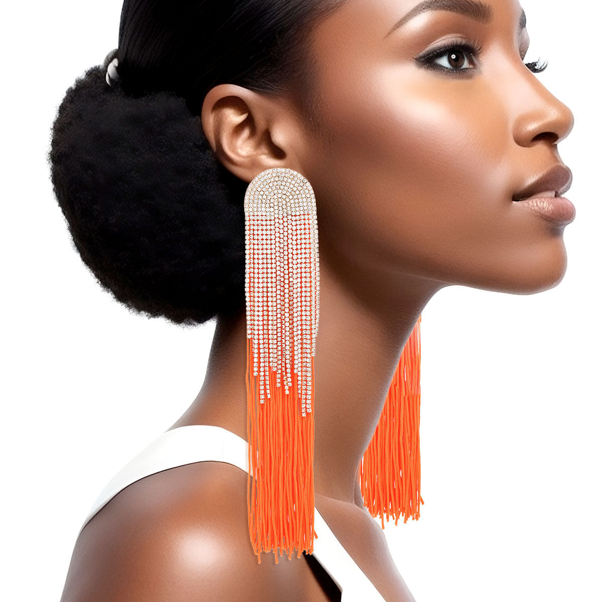 Statement Tassel Earrings with Long Orange Fringe for Women Stylish Glam Jewelry