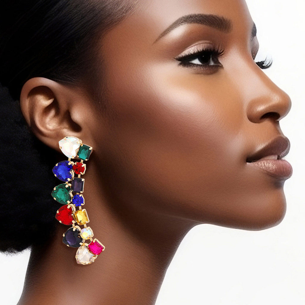 Women’s Dangle Multicolor Heart Crystal Earrings Stylish Statement Jewelry