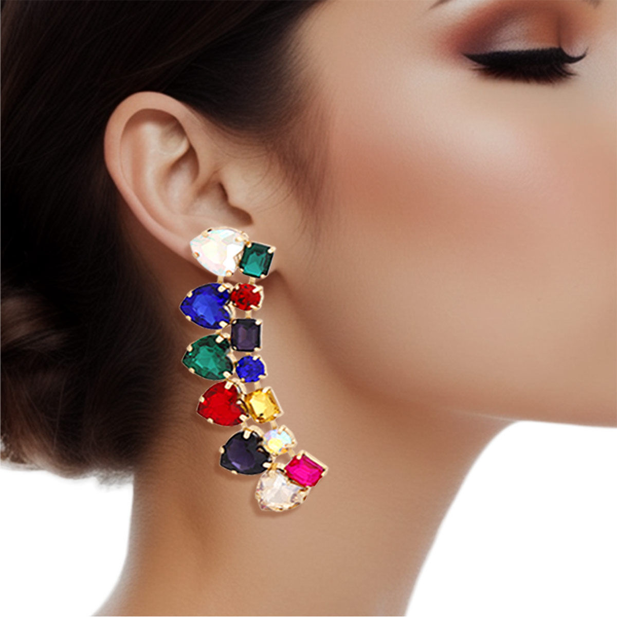 Women’s Dangle Multicolor Heart Crystal Earrings Stylish Statement Jewelry