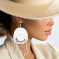 Fringe White Cowgirl Earrings Fish Hook Stylish Statement Jewelry