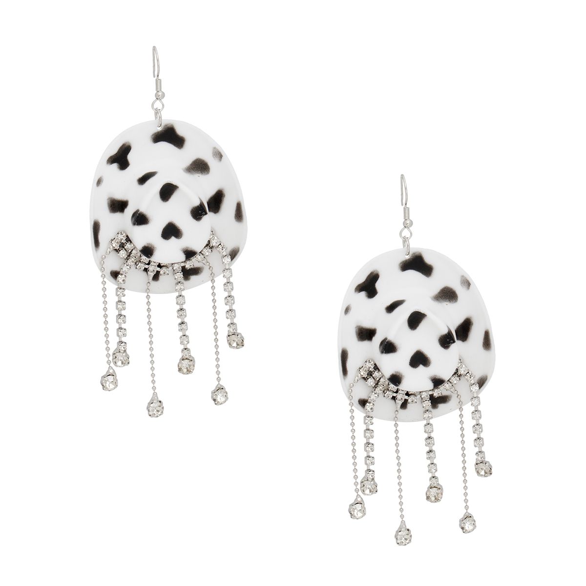 Fringe Cowgirl Hat Earrings with Fish Hook in White and Black – Stylish Statement Jewelry