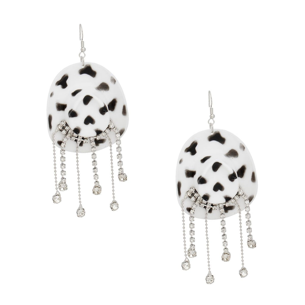 Fringe Cowgirl Hat Earrings with Fish Hook in White and Black – Trendy Statement Jewelry