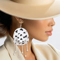 Fringe Cowgirl Hat Earrings with Fish Hook in White and Black – Trendy Statement Jewelry