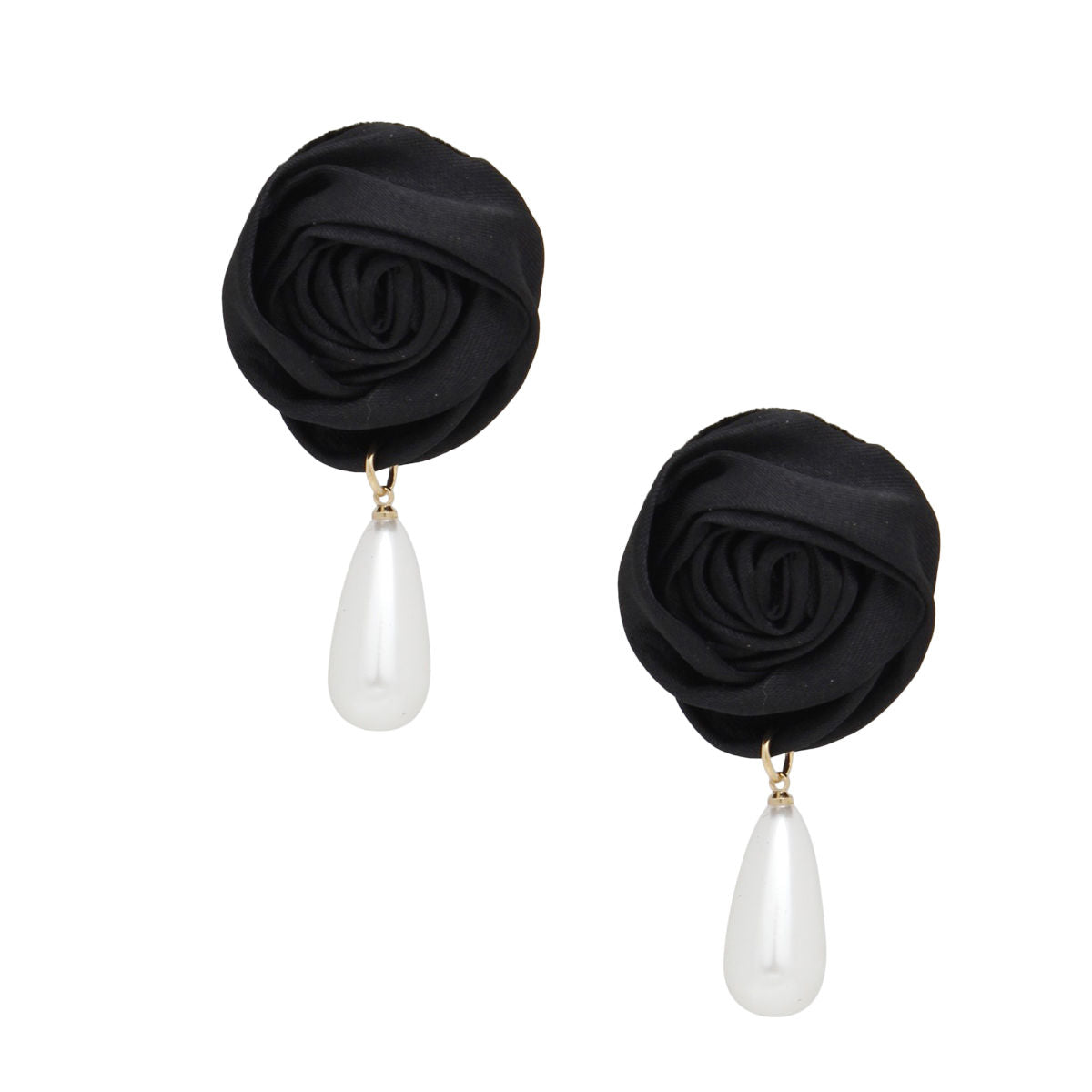 Teardrop Stud Earrings Black Rose White Pearl Stylish Chic Jewelry
