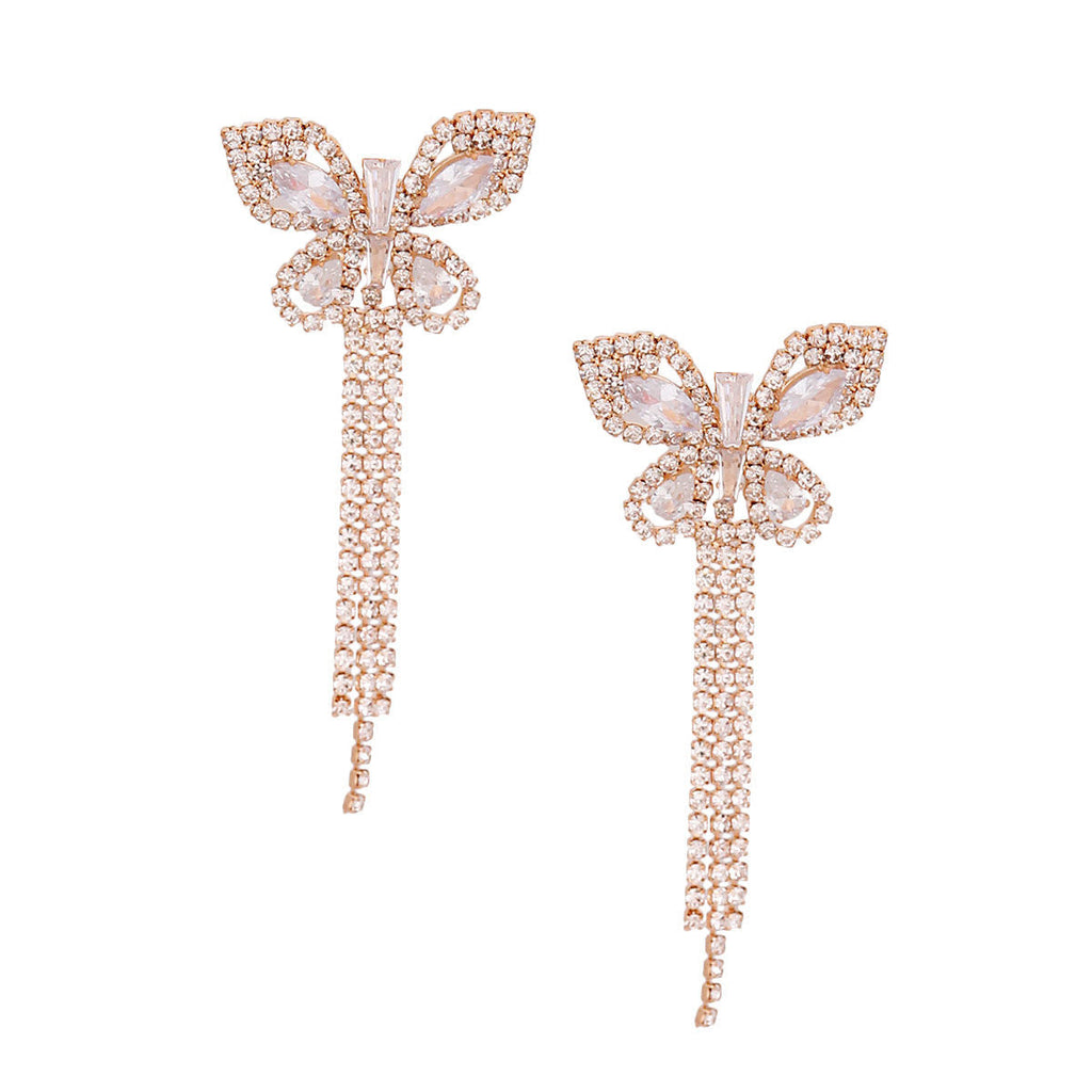Statement Gold Butterfly Fringe Earrings Stylish Chic Jewelry Accessory