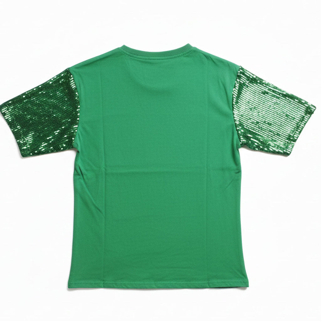 Women’s Trendy Green Sequin Jersey Santa Approved Xmas Shirt