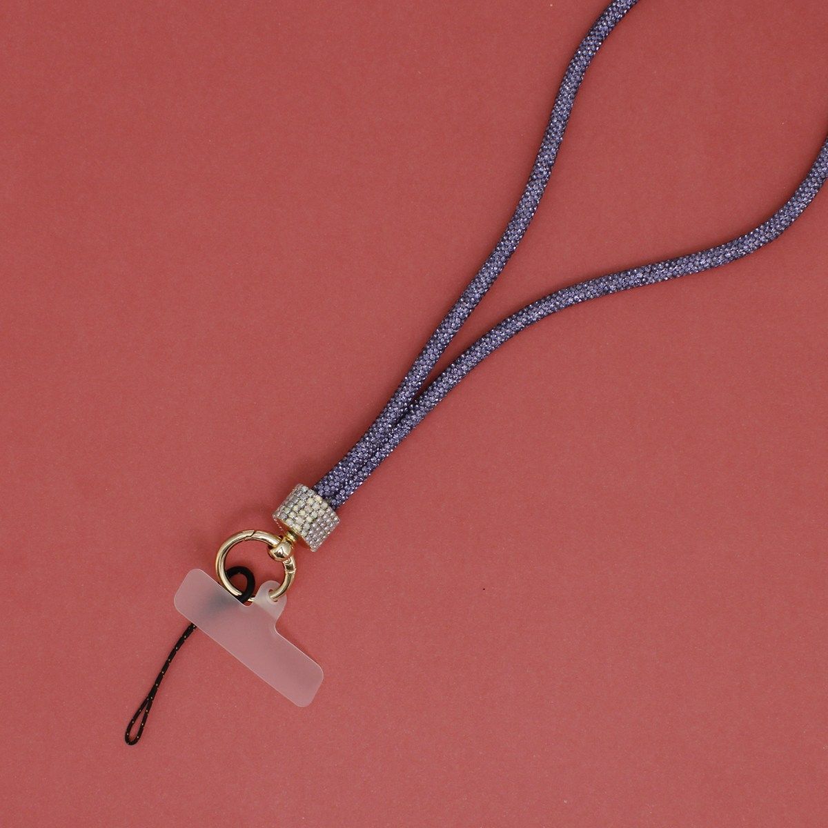 Long Rhinestone Phone Strap Lanyard Purple Bling Stylish Accessory