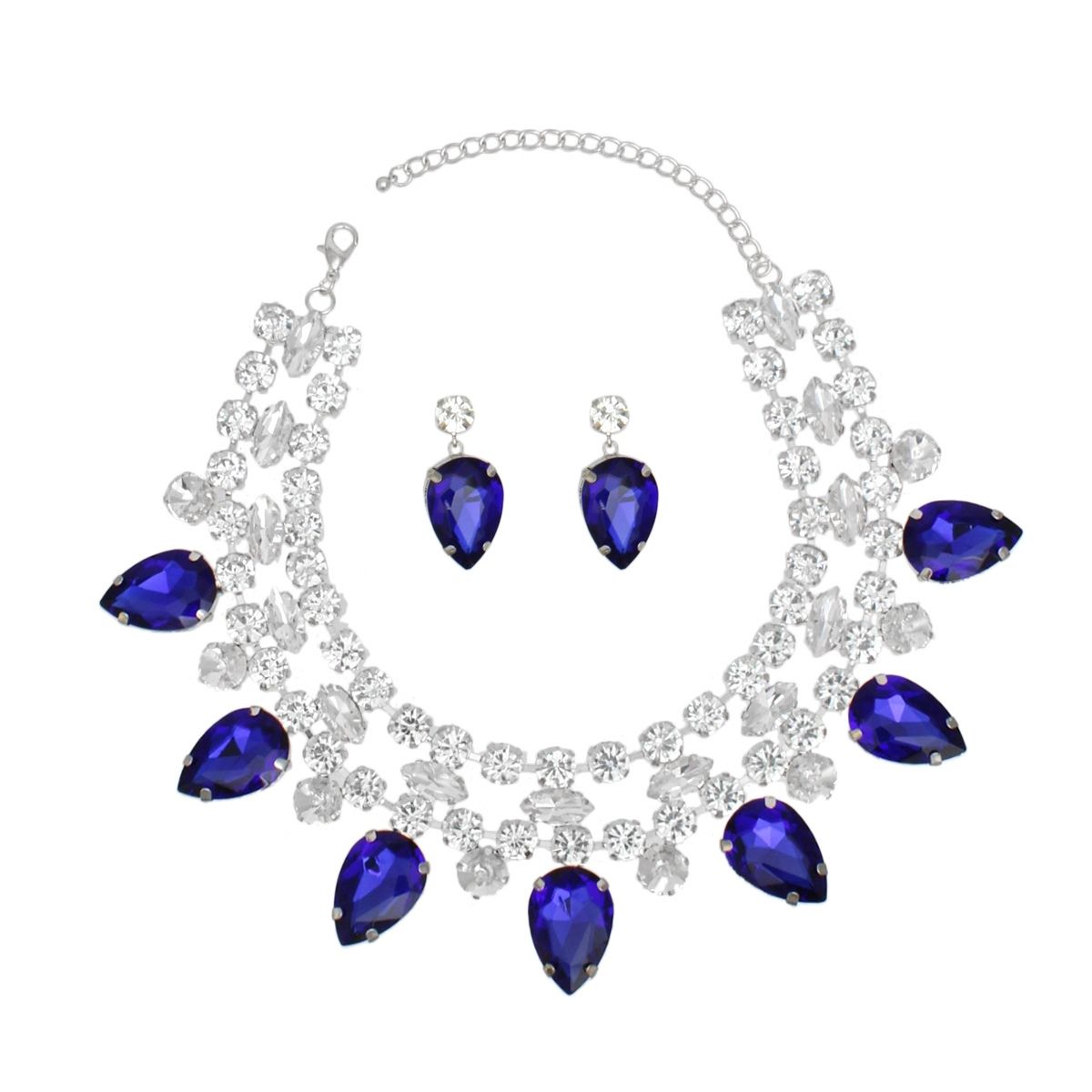 Teardrop Crystal Statement Necklace in Brilliant Blue – Elegant Formal Jewelry