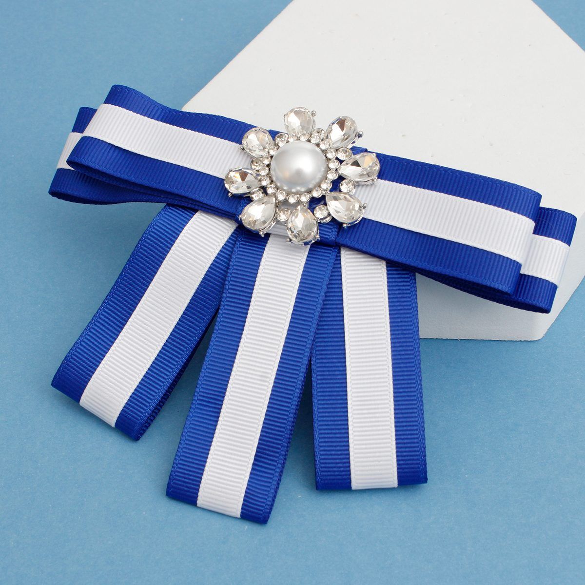 Bow Tie Style Brooch Blue White Sorority Fashion Accessory