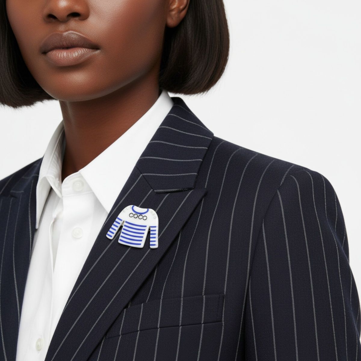 Fashion Brooch Hair Clip White Blue Stripe COCO Shirt Pin Stylish Accessory