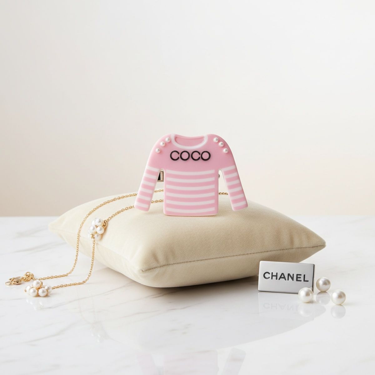 Fashion Brooch Hair Clip Pink White Stripe Stylish Shirt Pin Accessory