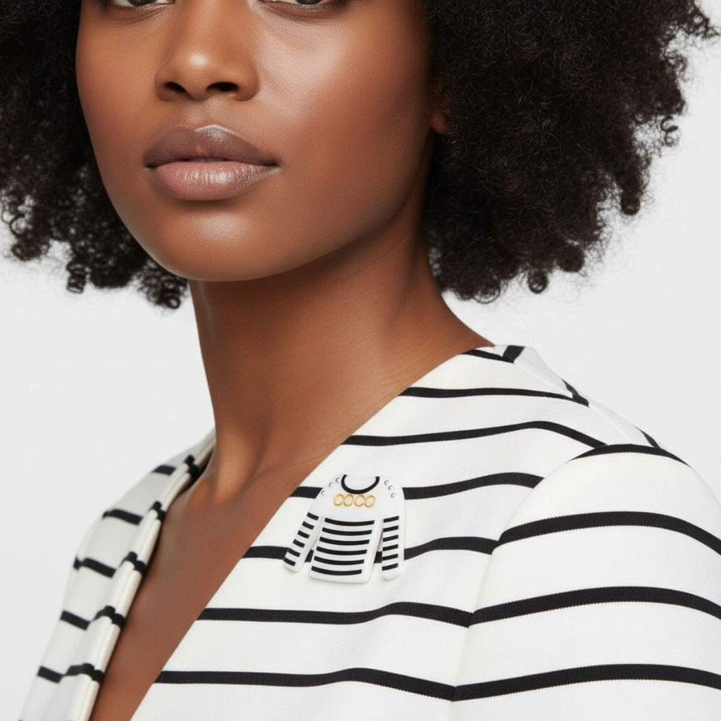 Fashion Brooch Hair Clip White and Black Stripe Shirt Pin Stylish Accessory