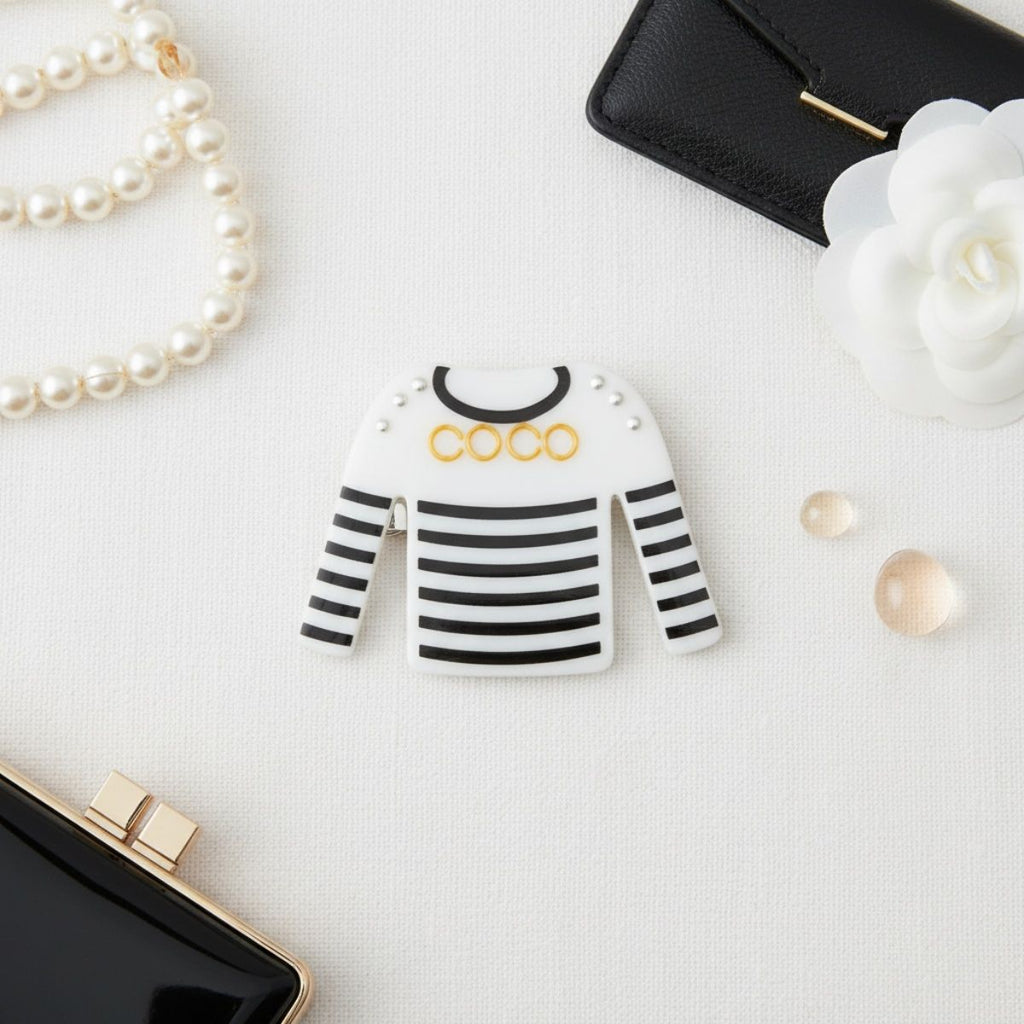 Fashion Brooch Hair Clip White and Black Stripe Shirt Pin Stylish Accessory