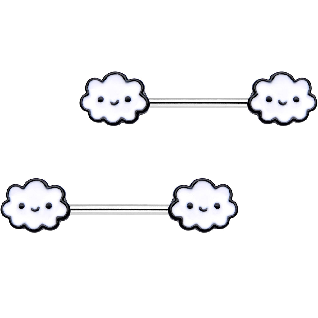14G 9/16 Fluffy Little Clouds Barbell Nipple Ring Set