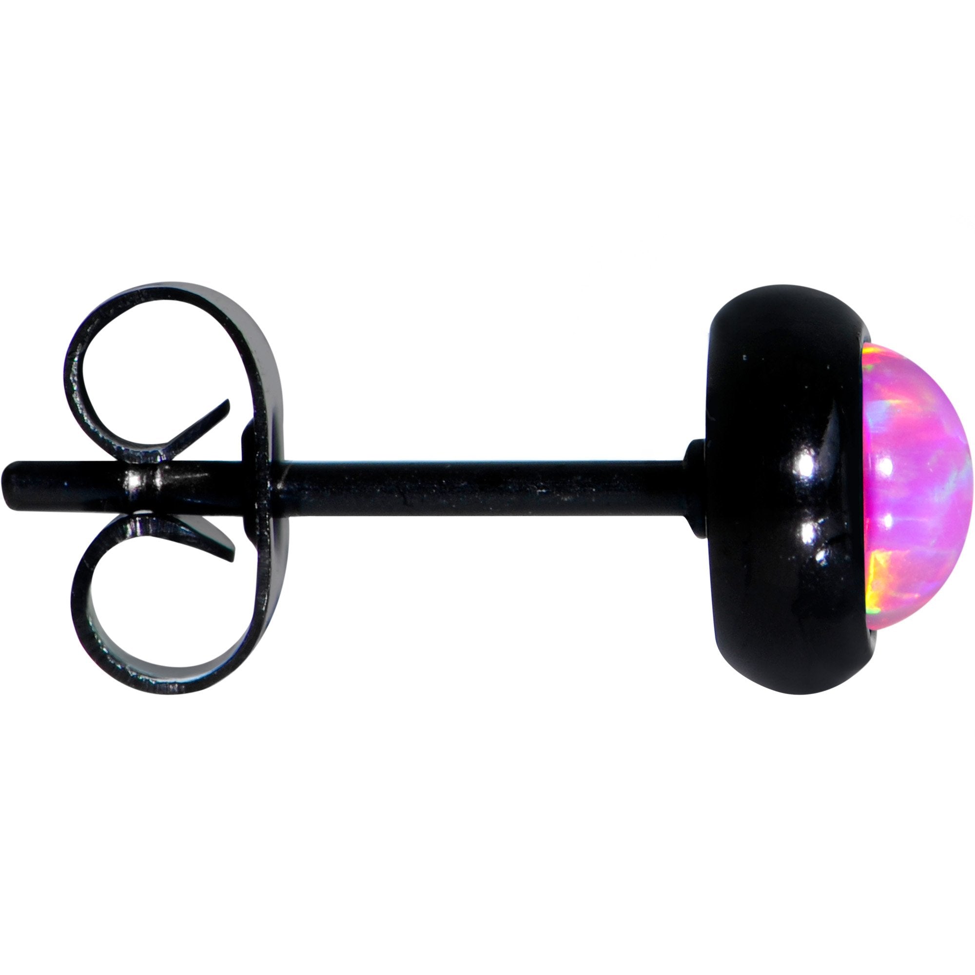 Pink Synthetic Opal Black IP 316L Surgical Steel Stud Earrings
