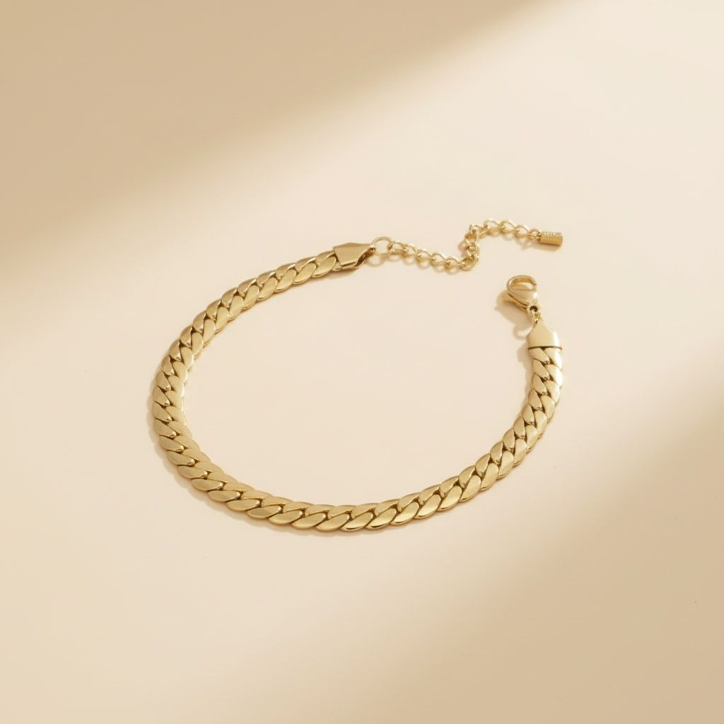 Herringbone Chain Anklet 6.5mm 18K Gold Steel Stylish Jewelry Accessory
