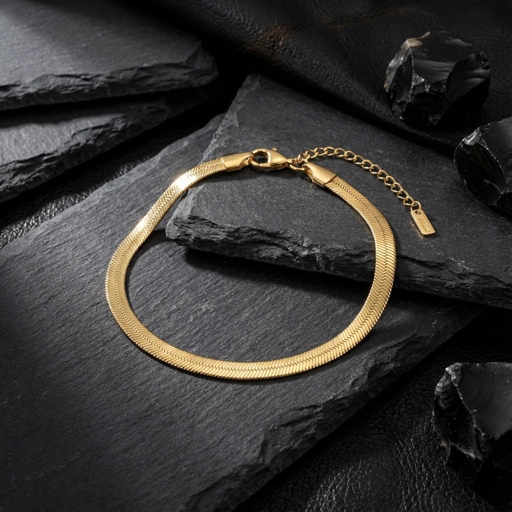 Men’s 18K Gold Steel Herringbone Bracelet 5.5mm Stylish Jewelry Accessory