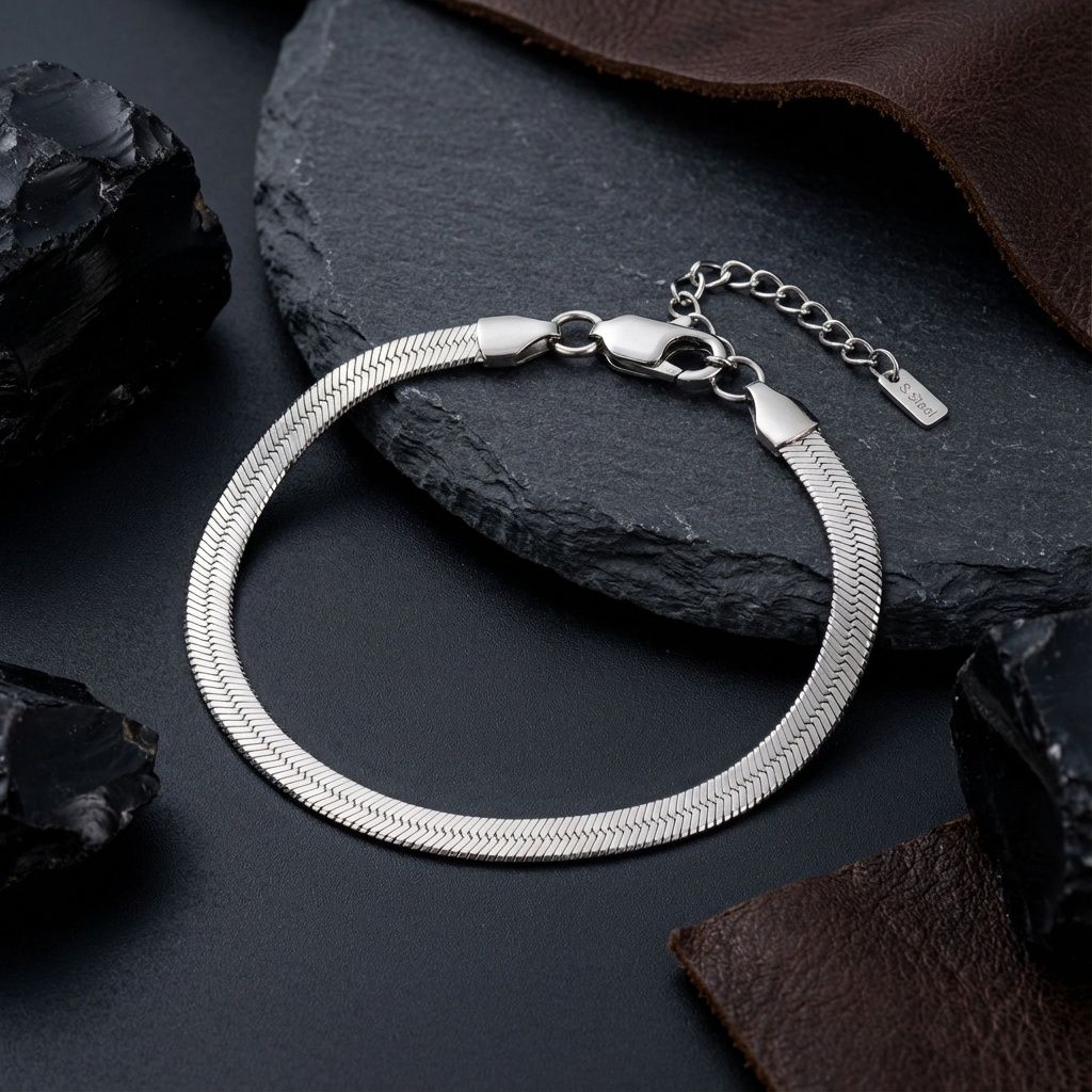 Men’s Stainless Steel 5.5mm Herringbone Chain Bracelet – Stylish Fashion Jewelry