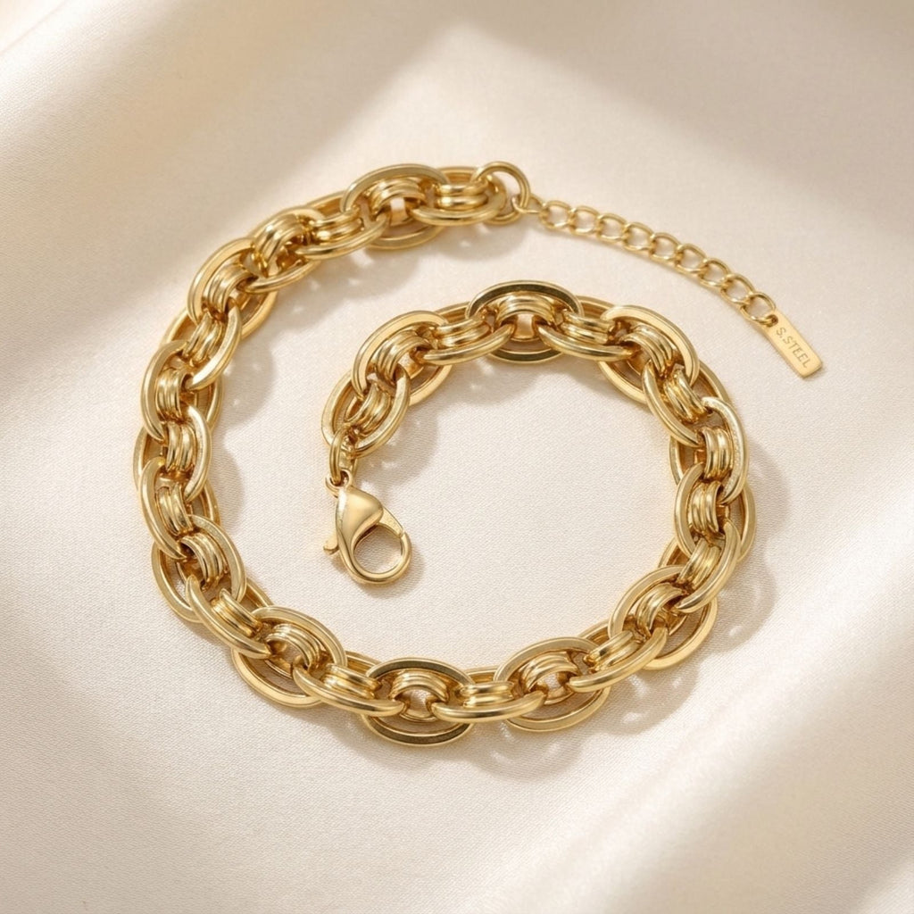 Handmade 8mm 18K Gold Steel Chain Bracelet Stylish Chic Jewelry
