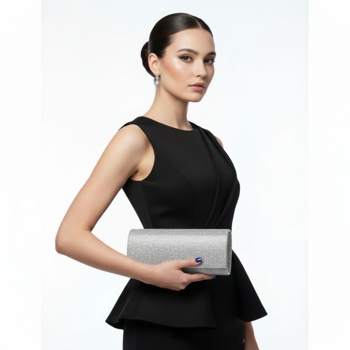 Evening Clutch Bag Clear Rhinestone Flap Stylish Long Design