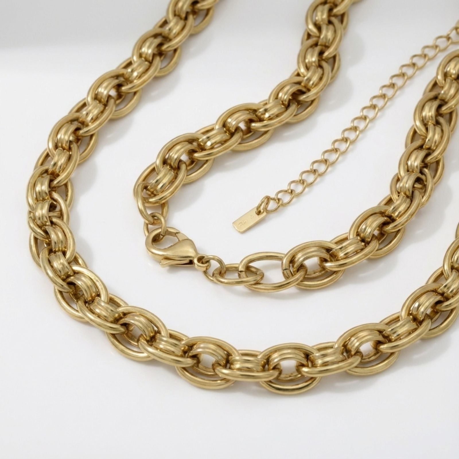 Chain Necklace 8mm 18K Gold Steel Handmade Stylish Statement Jewelry