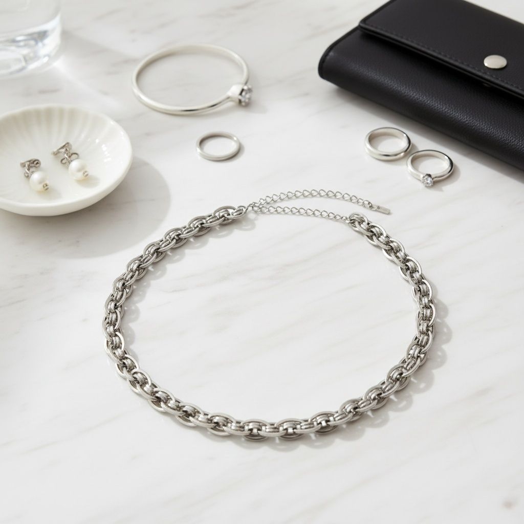 Chain Necklace 8mm Silver Stainless Steel Handmade Stylish Fashion Jewelry