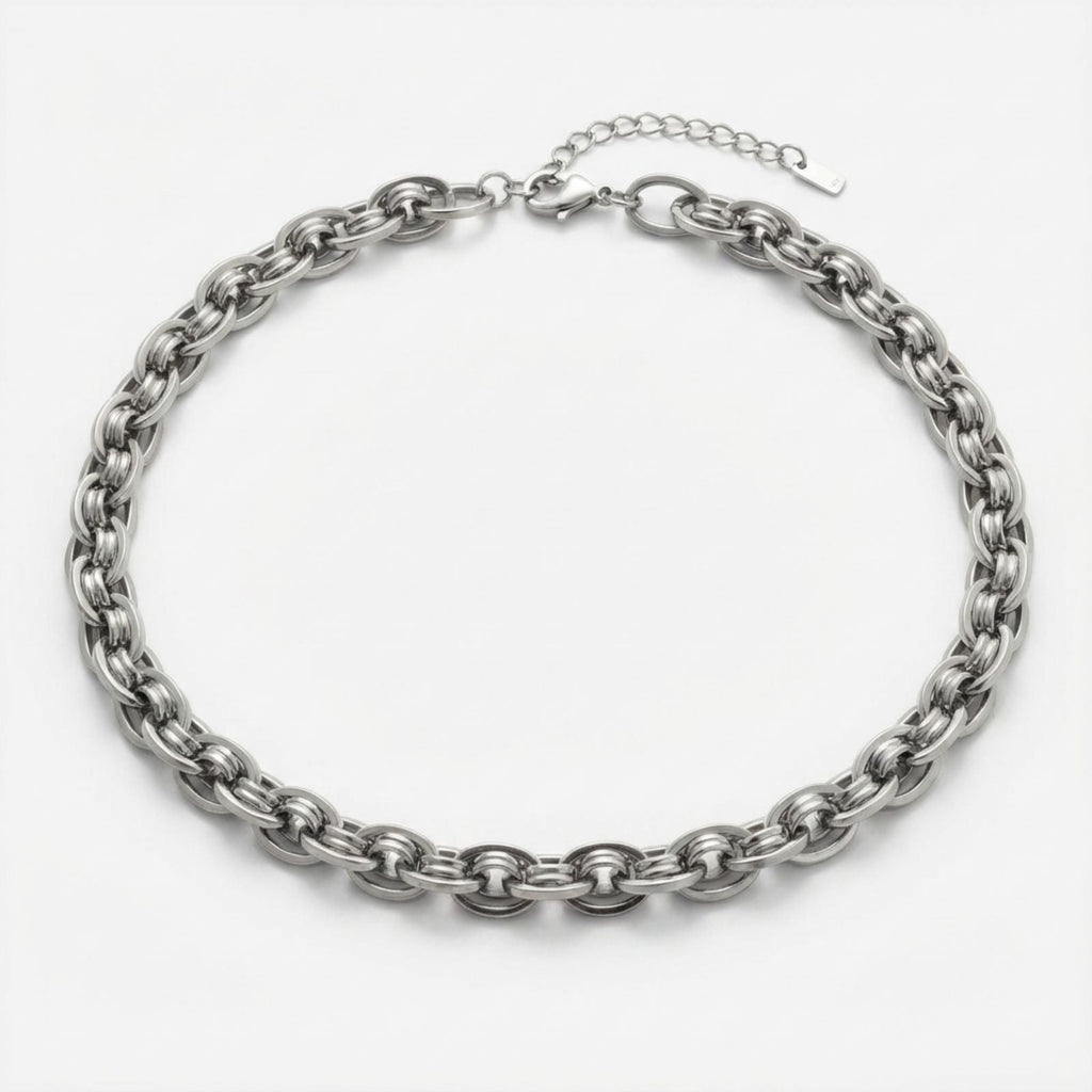 Chain Necklace 8mm Silver Stainless Steel Handmade Stylish Fashion Jewelry