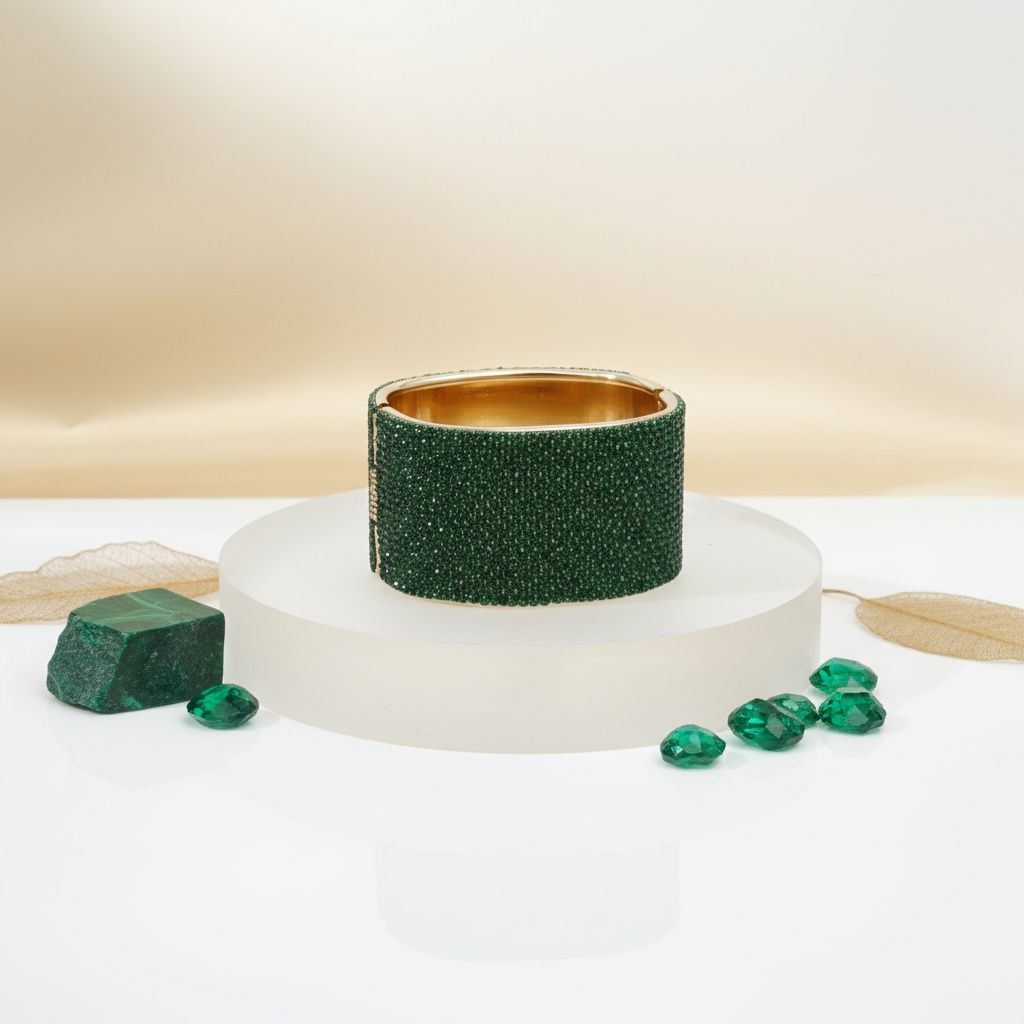Bracelet Cuff with Green Pave Finish – Stylish Statement Jewelry