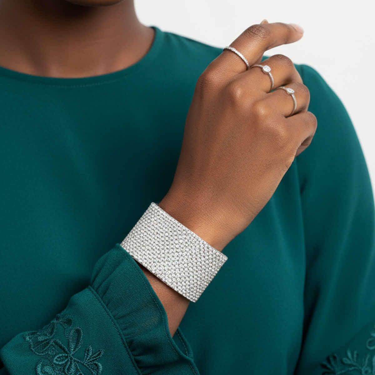 Bracelet White Pave Finish Cuff Confident Stylish Statement Jewelry