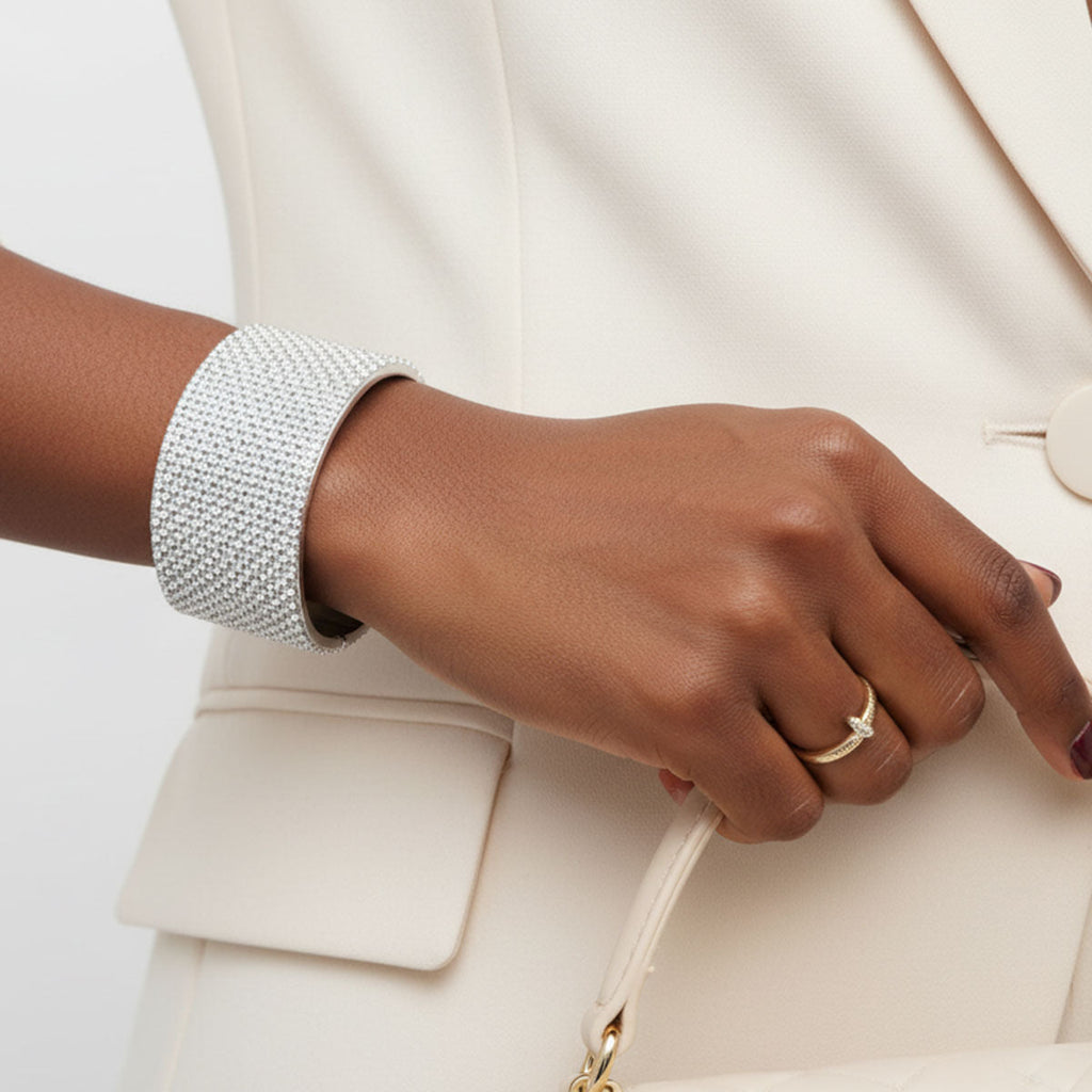 Bracelet White Pave Finish Cuff Confident Stylish Statement Jewelry