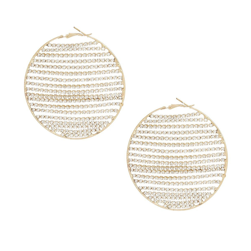 Gold Hoop Earrings with Linear Rhinestone Sparkle – Stylish Statement Jewelry
