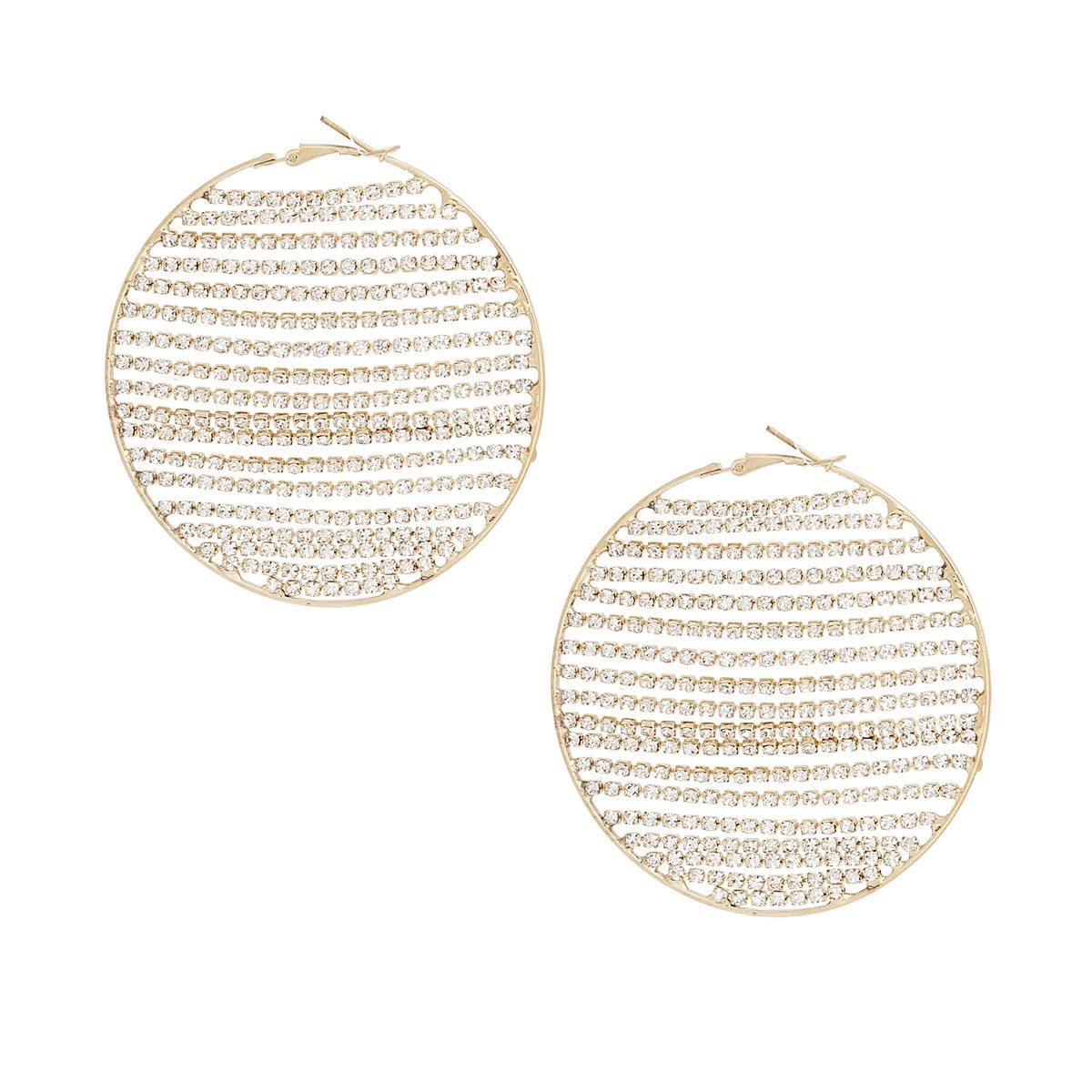 Gold Hoop Earrings with Linear Rhinestone Sparkle – Stylish Statement Jewelry
