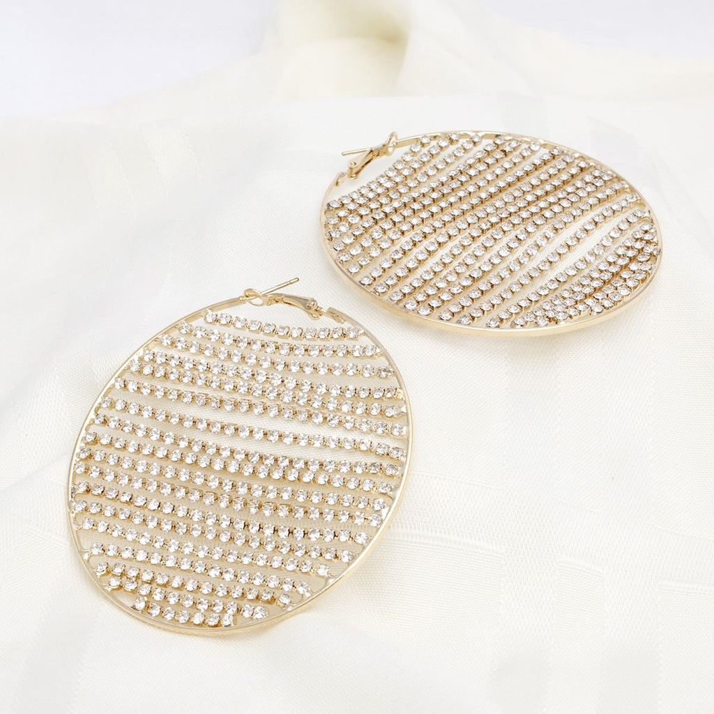 Gold Hoop Earrings with Linear Rhinestone Sparkle – Stylish Statement Jewelry