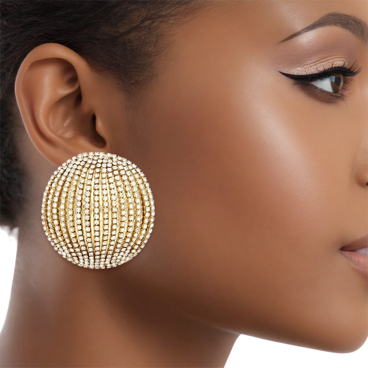 Polished Gold Domed Stud Earrings with Striped Shimmer – Stylish Statement Jewelry