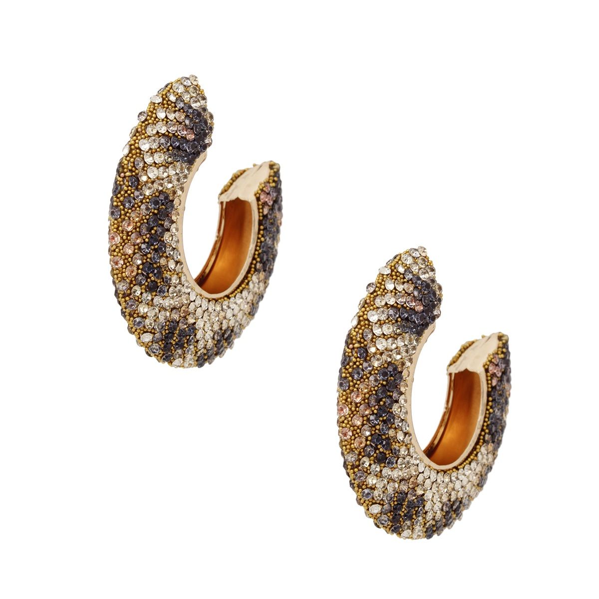 Statement Hoop Earrings with Leopard Pave Rhinestone Embellishment, Trendy Chic Jewelry