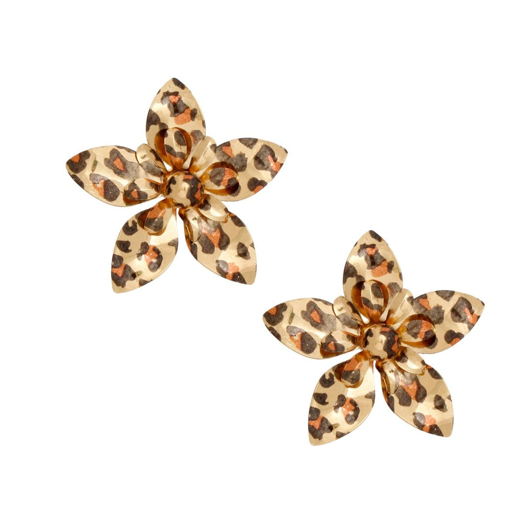 3D Flower Stud Earrings Women Gold Leopard Fierce Statement Jewelry