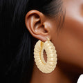 Chunky Gold Hoop Earrings Ribbed Bubble Statement Fashion Jewelry