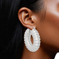Chunky Silver Hoop Earrings Ribbed Bubble Statement Fashion Jewelry
