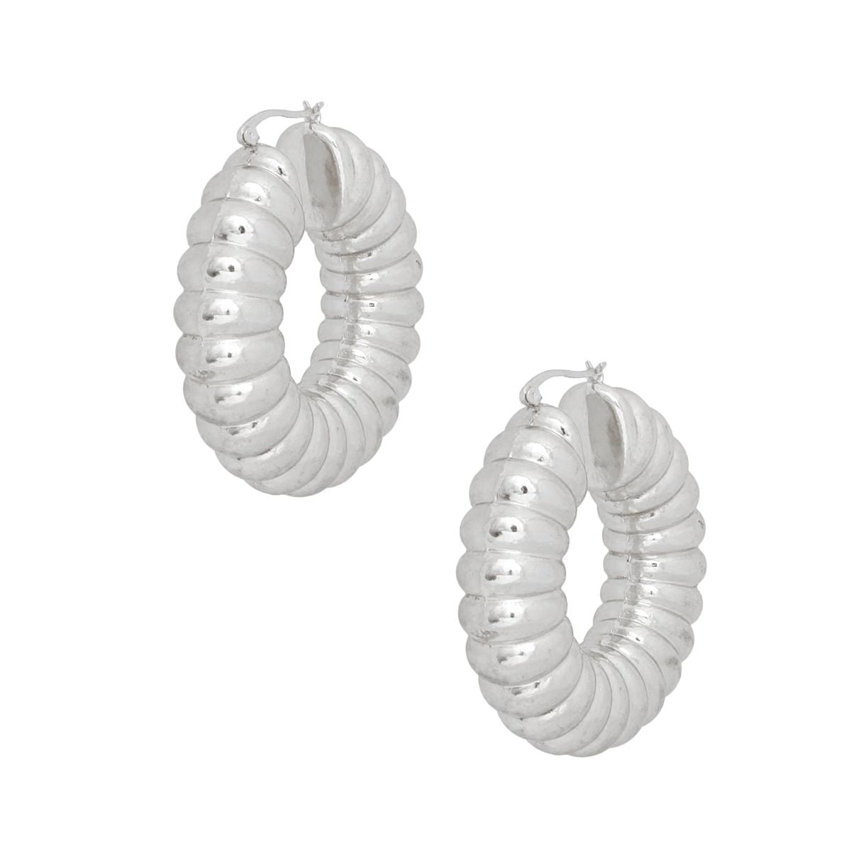 Chunky Silver Hoop Earrings Ribbed Bubble Statement Fashion Jewelry